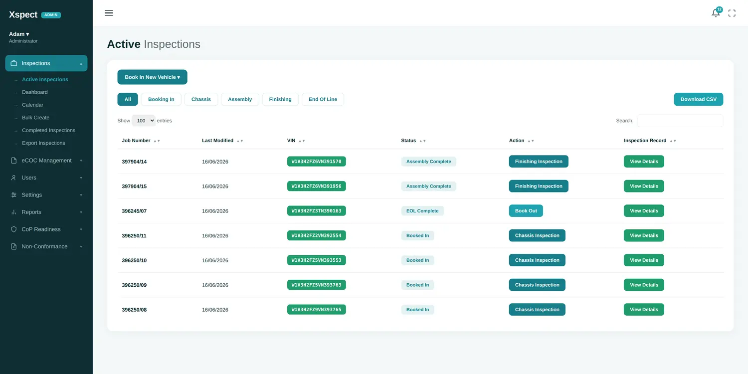 Xspect inspections dashboard on a tablet